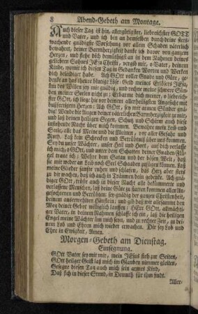 Morgen-Gebeth am Dienstag.