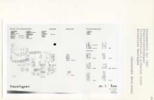 Studentenwohnhäuser, Berlin-Dahlem (Diplomarbeit bei Karl Wilhelm Ochs): Haustypen, Grundrisse Erdgeschoss und Obergeschoss 1:500