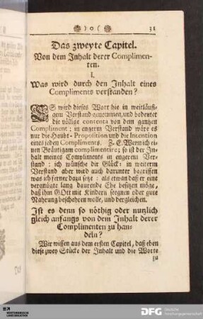 Das zweyte Capitel. Von dem Inhalt derer Complimenten.