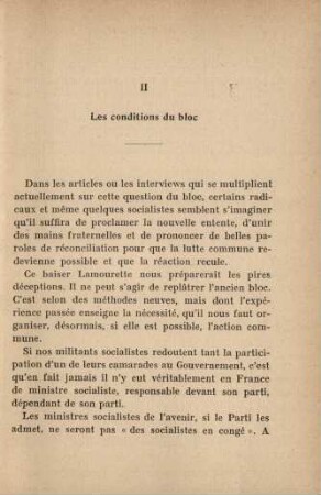 II Les conditions du bloc