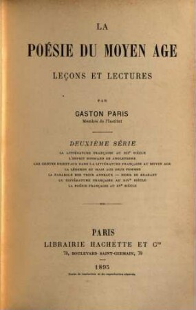 La poésie du moyen âge, leçons et lectures, 2