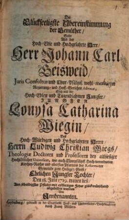 Die glückseligste Uebereinstimmung der Gemüther