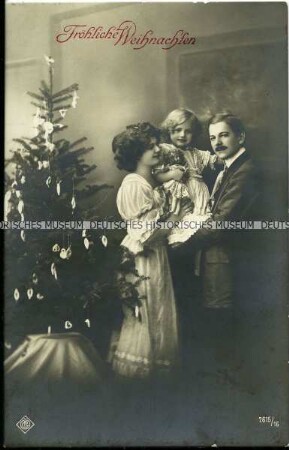 Weihnachtspostkarte, Paar mit Kind