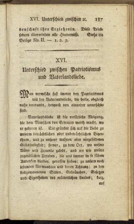 XVI. Unterschied zwischen Patriotismus und Vaterlandsliebe.