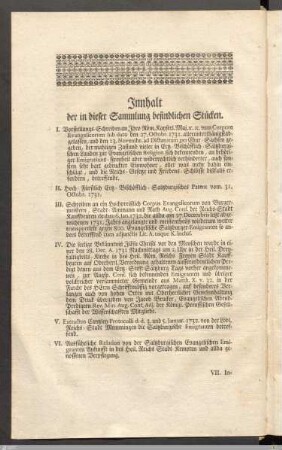 Inhalt der in dieser Sammlung befindlichen Stücke.