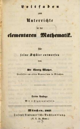 Leitfaden zum Unterrichte in der elementaren Mathematik