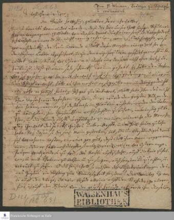 Brief von Johann Christian Weidner an [Unbekannt].