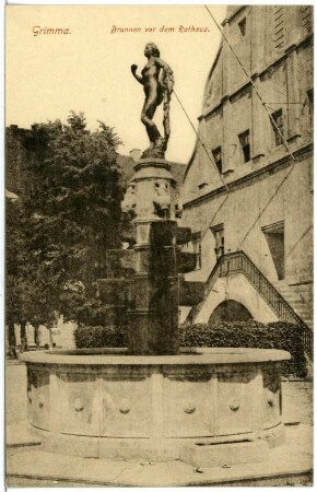 Grimma. Brunnen (Evabrunnen) vor dem Rathaus