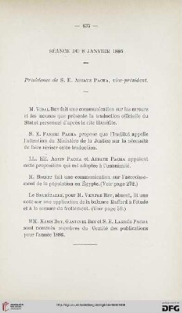 Séance du 8 Janvier 1886