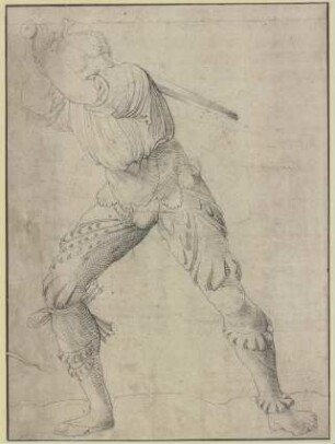Landsknecht, mit dem Schwert ausholend