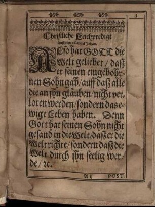 Christliche Leichpredigt Auß dem 3. Capitel Johan.; Post-Illa; Tractatio.