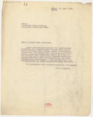 Brief an Willy Rehberg : 29.07.1930