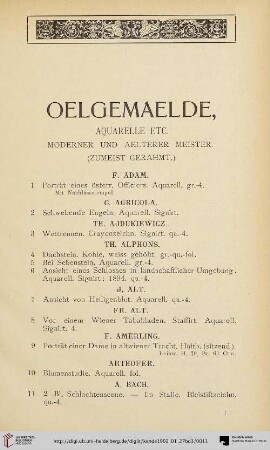 Oelgemaelde, Aquarelle etc. (Nr. 1-277)