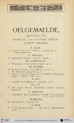 Oelgemaelde, Aquarelle etc. (Nr. 1-277)