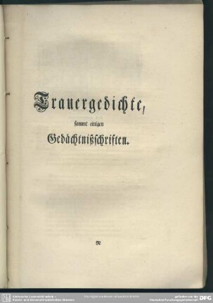 Trauergedichte, sammt einigen Gedächtnißschriften