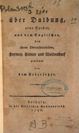 Über Duldung : Eine Epistel