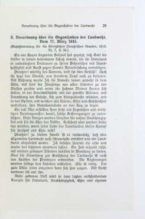 8. Verordnung über die Organisation der Landwehr. Vom 17. März 1813