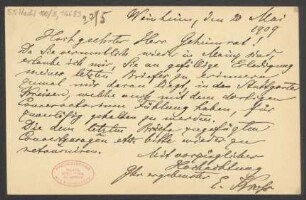 Brief an Ludwig Strecker  und B. Schott's Söhne : 20.05.1909