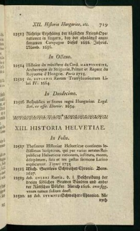 XIII. Historia Heluetiae