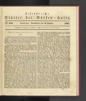 No 584. Hamburg. Sonnabend, den 26. Februar. 1831.
