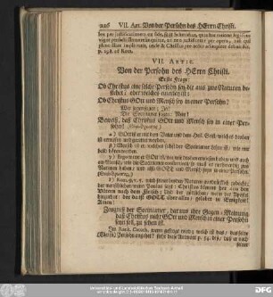 VII. Artic. Von der Persohn des Herrn Christi.