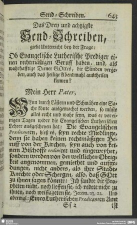 Das Drey und achtzigste Send-Schreiben