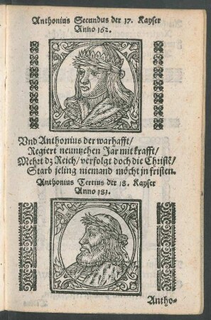 Anthonius Tertius der 18. Kayser Anno 181.