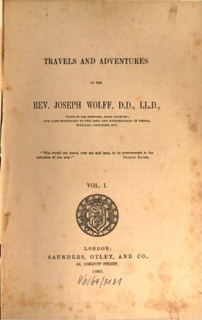 Travels and adventures of Joseph Wolff. I
