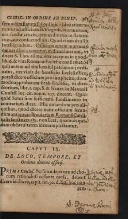 Caput IX. De Loco, Tempore, Et Ordine divini officii