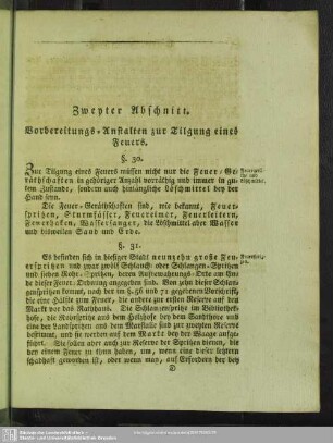 Zweyter Abschnitt. Vorbereitungs-Anstalten zur Tilgung eines Feuers