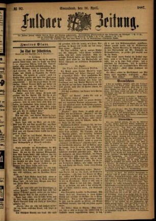 Ausgabe vom Samstag, den 30. April 1887.
