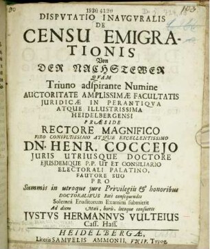 Disputatio Inauguralis, De Censu Emigrationis, Von Der Nachstewer