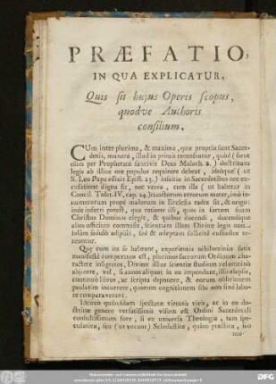 Praefatio, In Qua Explicatur, Quis sit huius Operis scopus, quodve Authoris consilium.