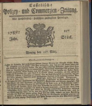 11tes Stueck, Montag den 12ten Maerz. 1787