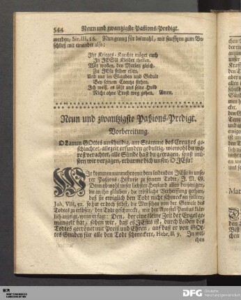 Neun und zwantzigste Paßions-Predigt.