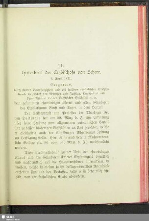 11. Hirtenbrief des Erzbischofs von Scherr : 2. April 1871