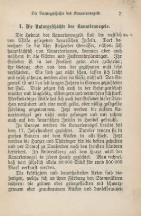 I. Die Naturgeschichte des Kanarienvogels