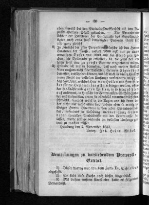 Bemerkungen zu vorstehendem Protocoll-Extract.