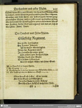 Der Hundert und Achte Psalm. Glückselig Regiment