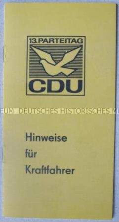 Programm des CDU-Parteitages 1972 mit Hinweisen für Kraftfahrer