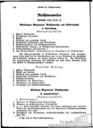 Maschinenwesen Abteilungen für Maschinenbau, Elektrotechnik, Schiffbau und Luftfahrttechnik