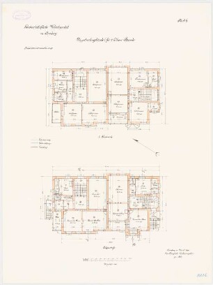 Landwirtschaftliche Versuchsanstalt, Bromberg Doppelwohngebäude I für 2 Höhere Beamte: Grundriss Erdgeschoss 1. Obergeschoss 1:100
