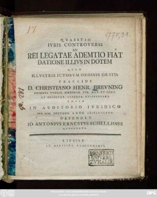 Qvaestio Ivris Controversi An Rei Legatae Ademtio Fiat Datione Illivs In Dotem