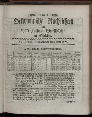 XVII. Stück. Sonnabends den 1 May 1773.