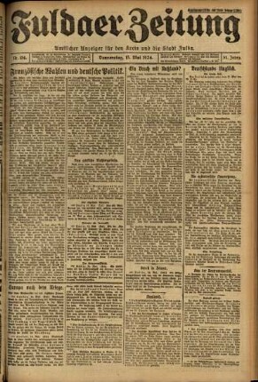 Erste Ausgabe vom Donnerstag, den 15. Mai 1924.