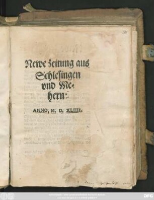 Newe Zeitung aus || Schlesingen || vnd Me=||hern.||
