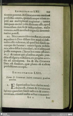 Exercitatio LXII. Deum & Creaturam habere communia quaedam nomina