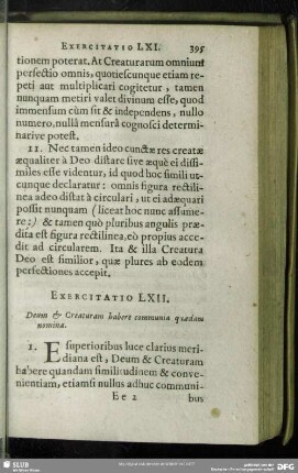 Exercitatio LXII. Deum & Creaturam habere communia quaedam nomina