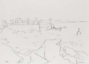 Hafen mit Mole und Boot