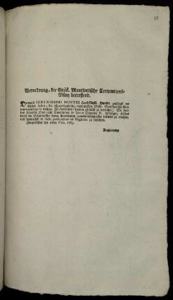Verordnung, die Gräfl. Montfortische Conventions-Münz betreffend : Zweybrücken den 16ten Febr. 1765.